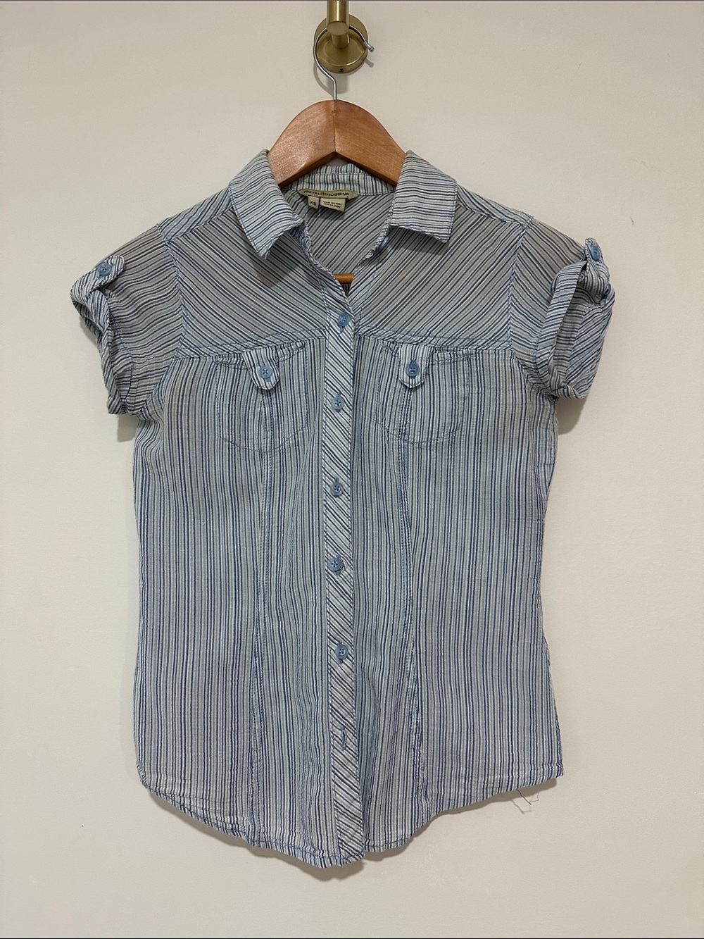 Light Blue Striped Button-Up Shirt - Women